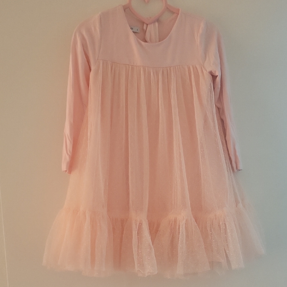 Sugar & Spice Pink Tulle Polka Dot Long Sleeve Dress